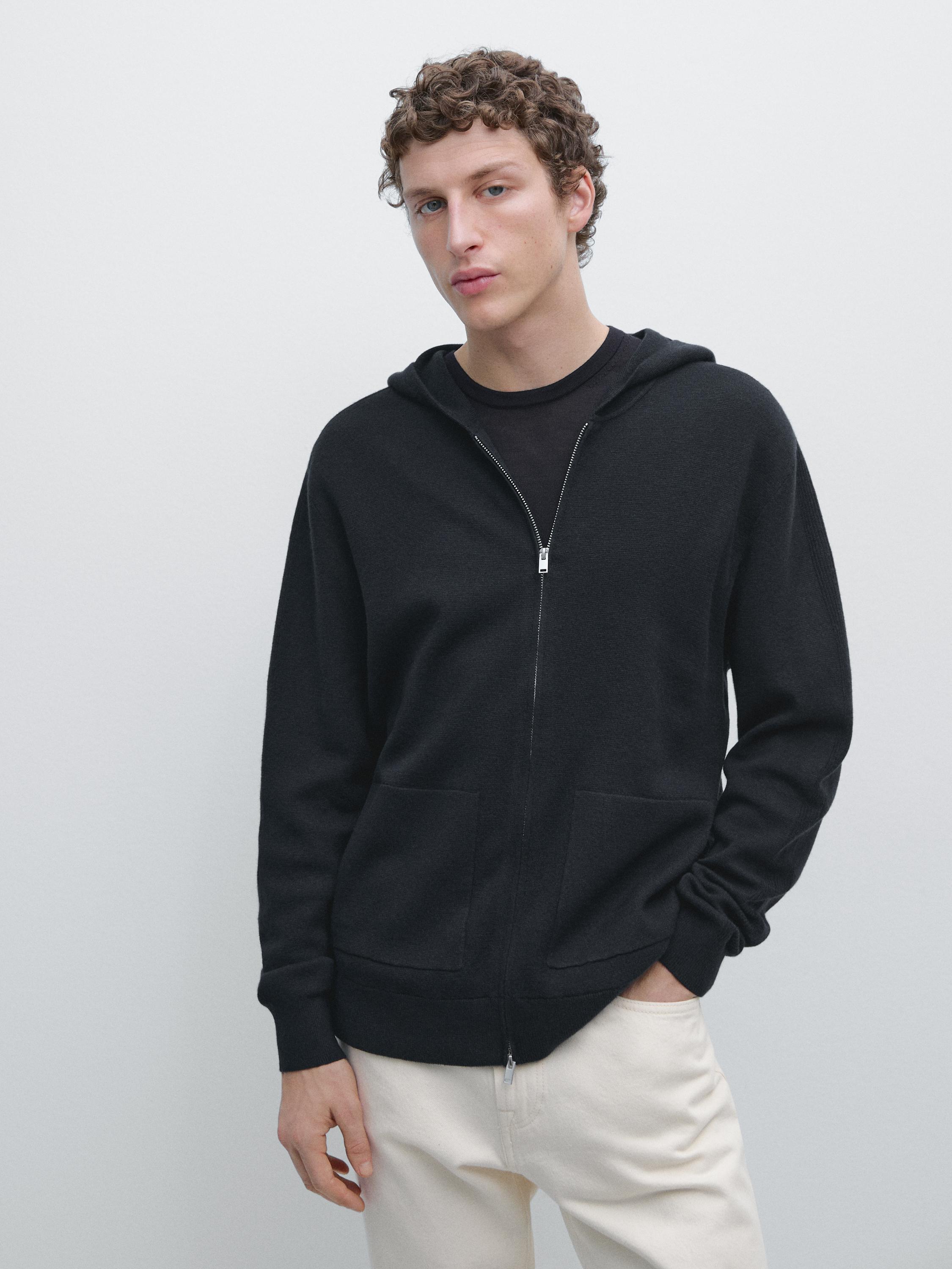 Zip-up knit cardigan with hood